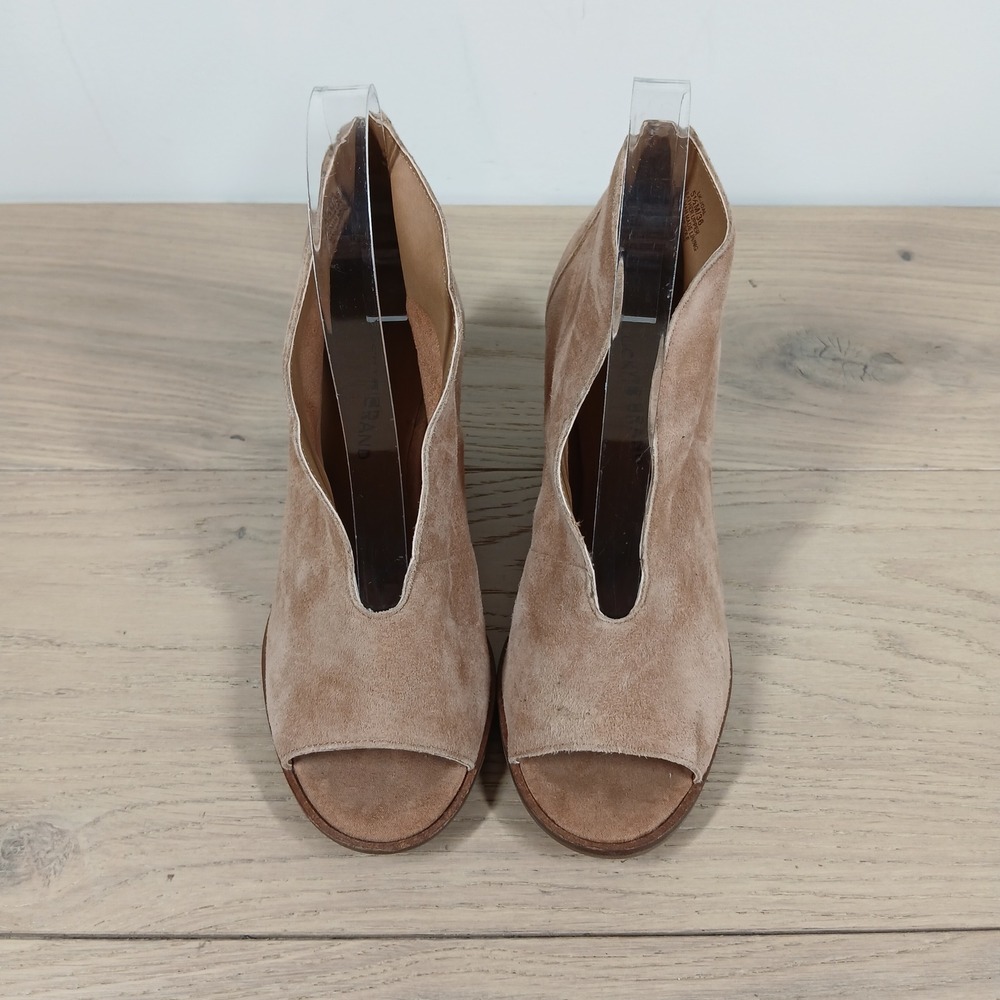 Lucky Brand Joal Booties Womens 5.5 Tan Leather Peep Toe Block Heel Slip On Boho - Picture 7 of 12